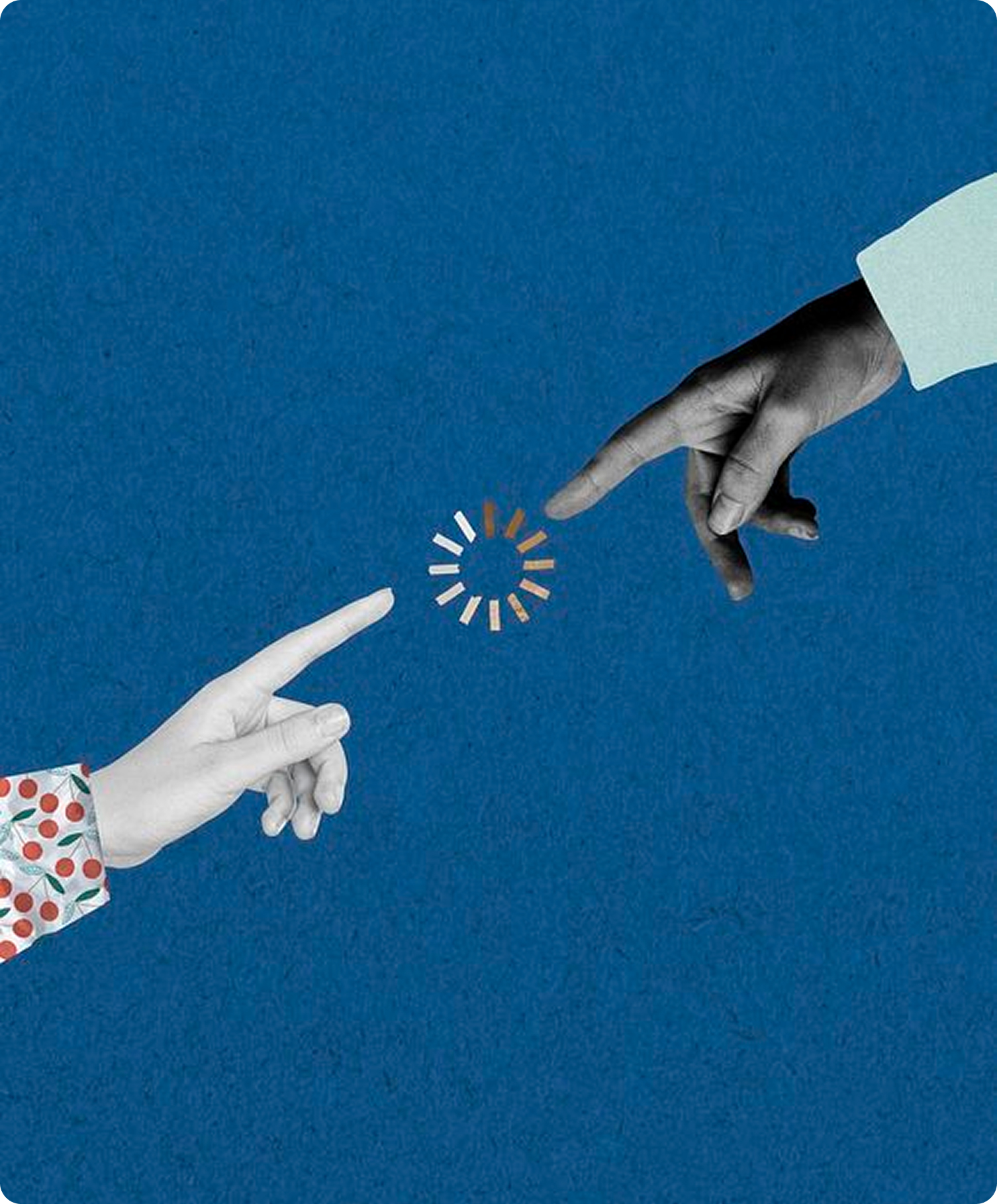 Hands reaching toward AI spark